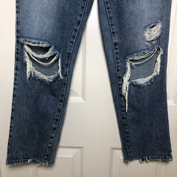Pacsun Cotton High Rise Ripped Distressed Blue Wash Button Fly Straight Jeans 26 - Picture 2 of 16